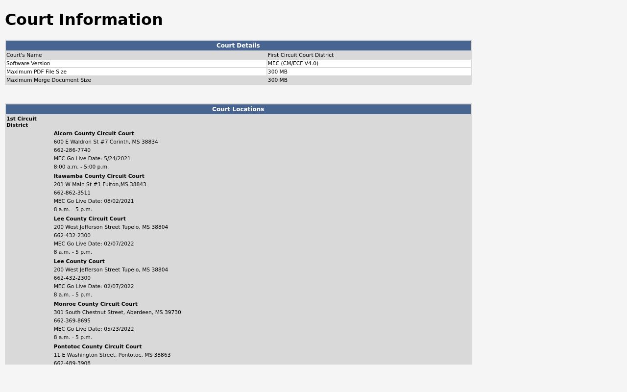 Prentiss County docket search source showing Circuit MEC CourtInfo