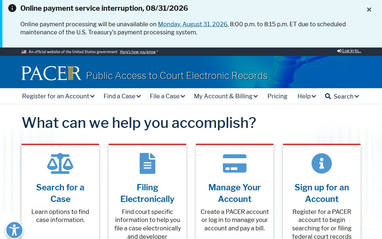Prentiss County docket search source showing official federal PACER registration