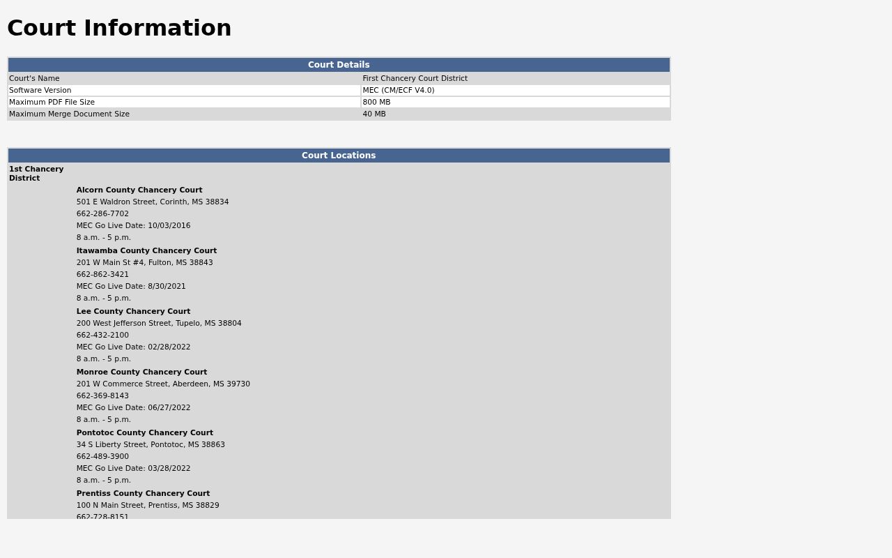Prentiss County civil docket source for Chancery MEC CourtInfo
