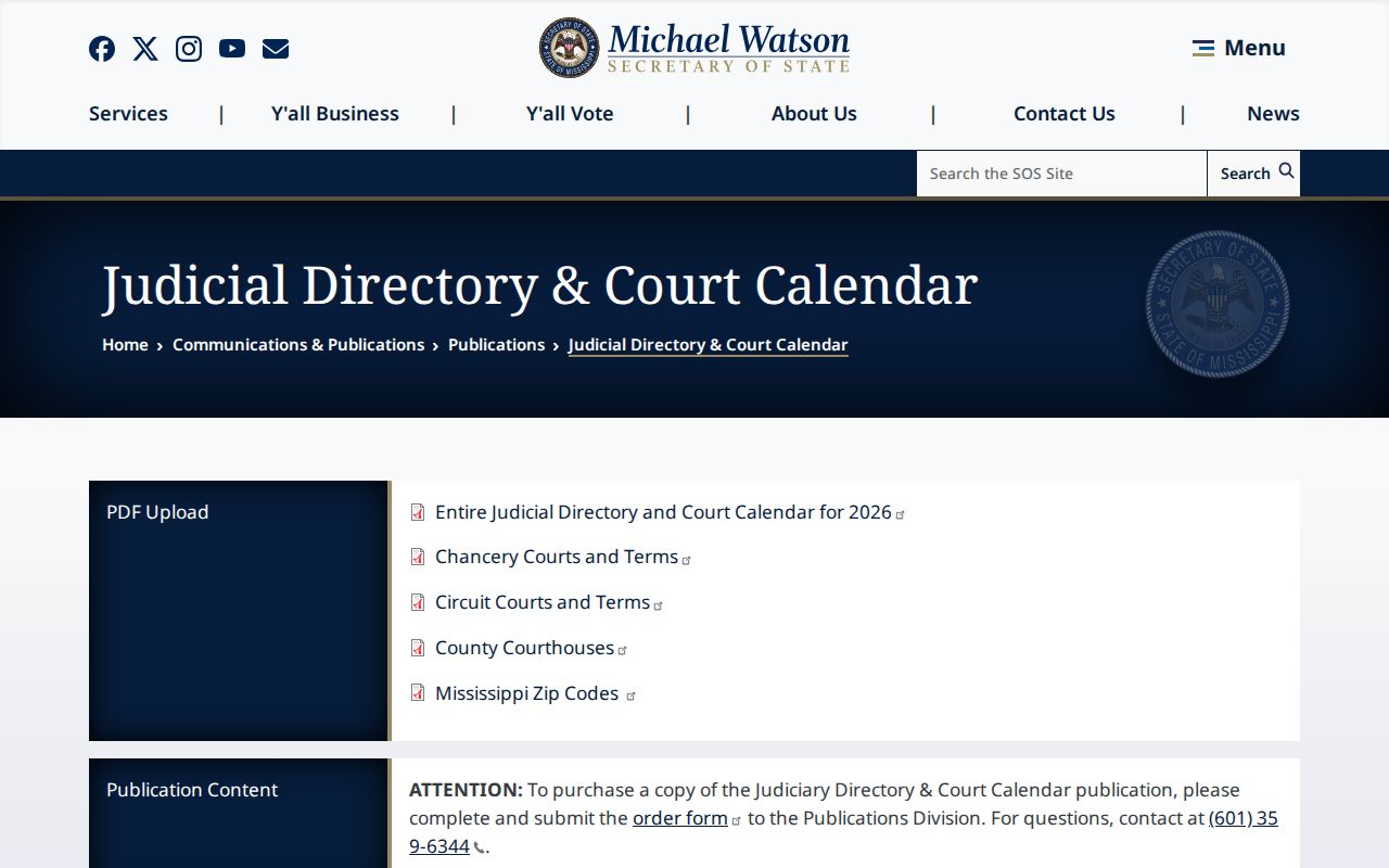 Prentiss County court schedule source from the Mississippi judicial directory and court calendar