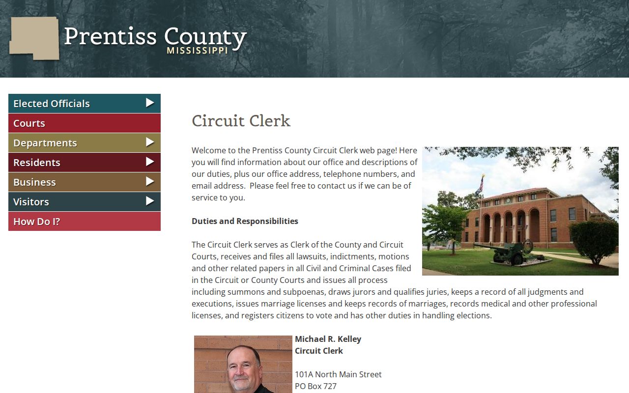 Prentiss County criminal docket source showing the Circuit Clerk office