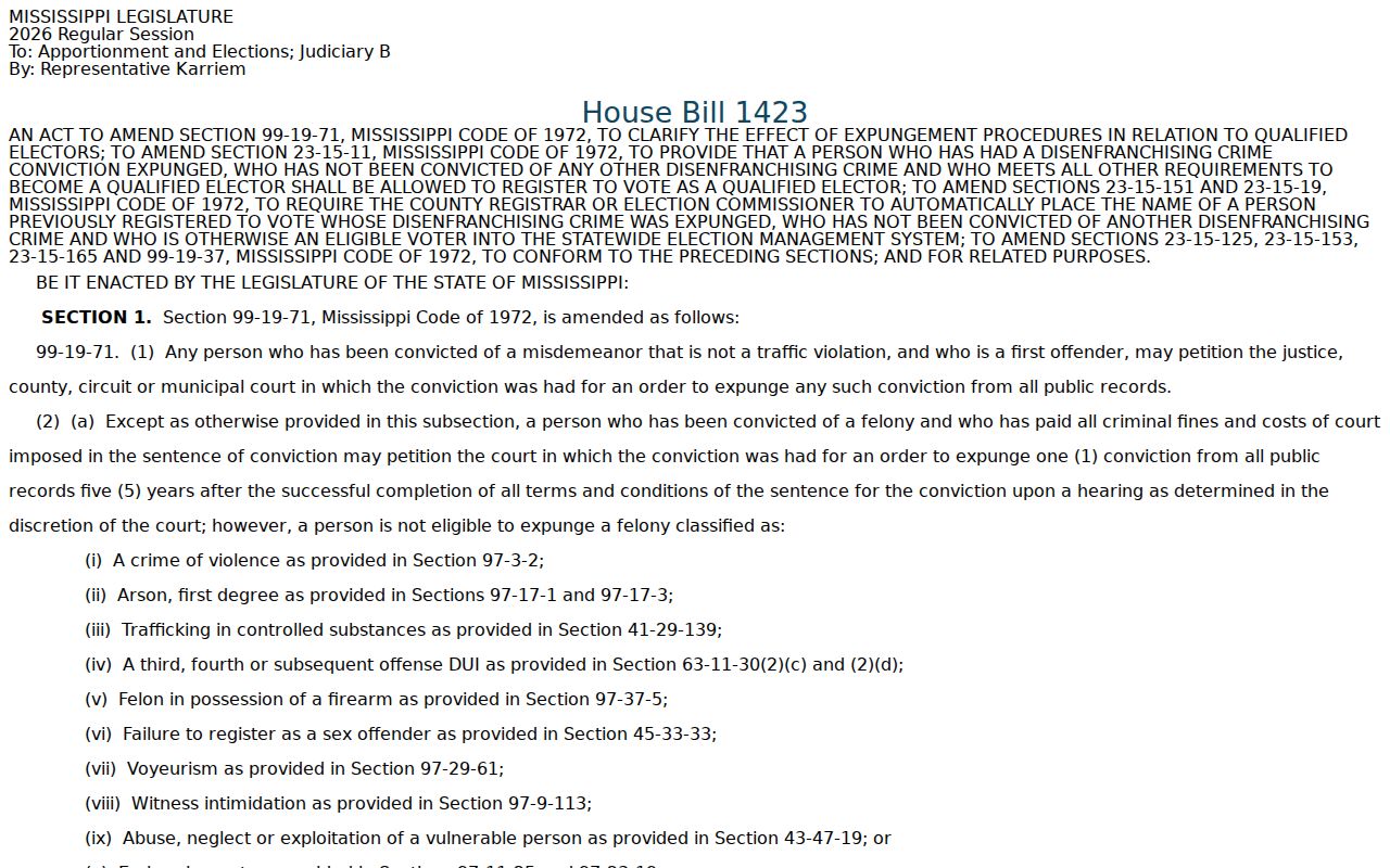 Prentiss County criminal docket source concerning current expunction legislation