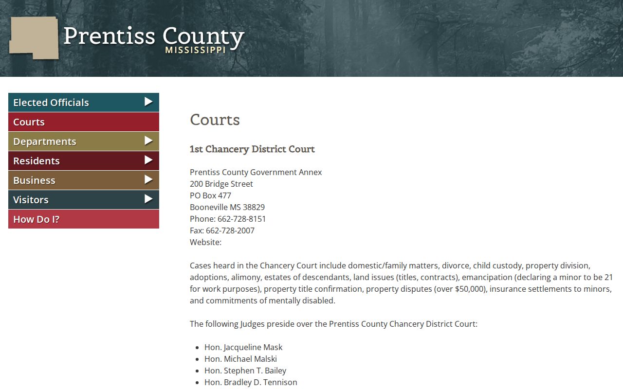 Prentiss County court docket local court list and addresses