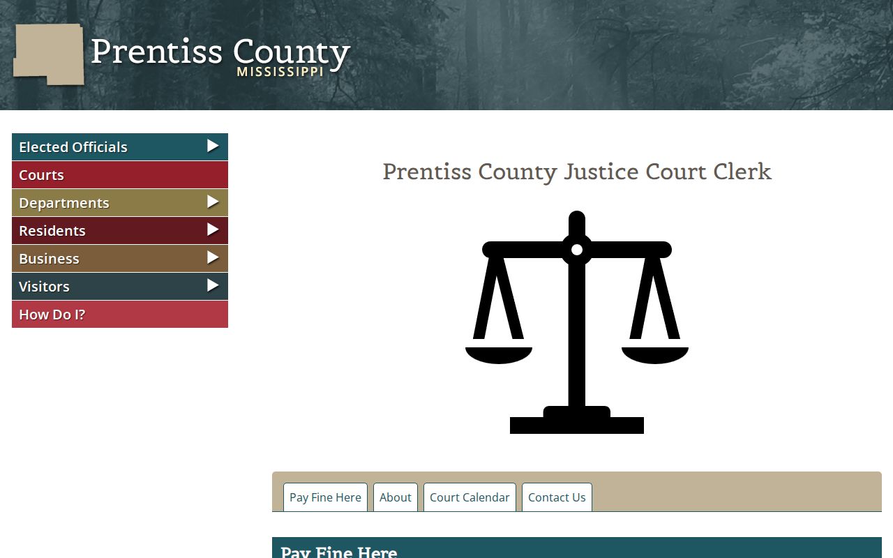 Prentiss County traffic court Justice Court payment and contact page