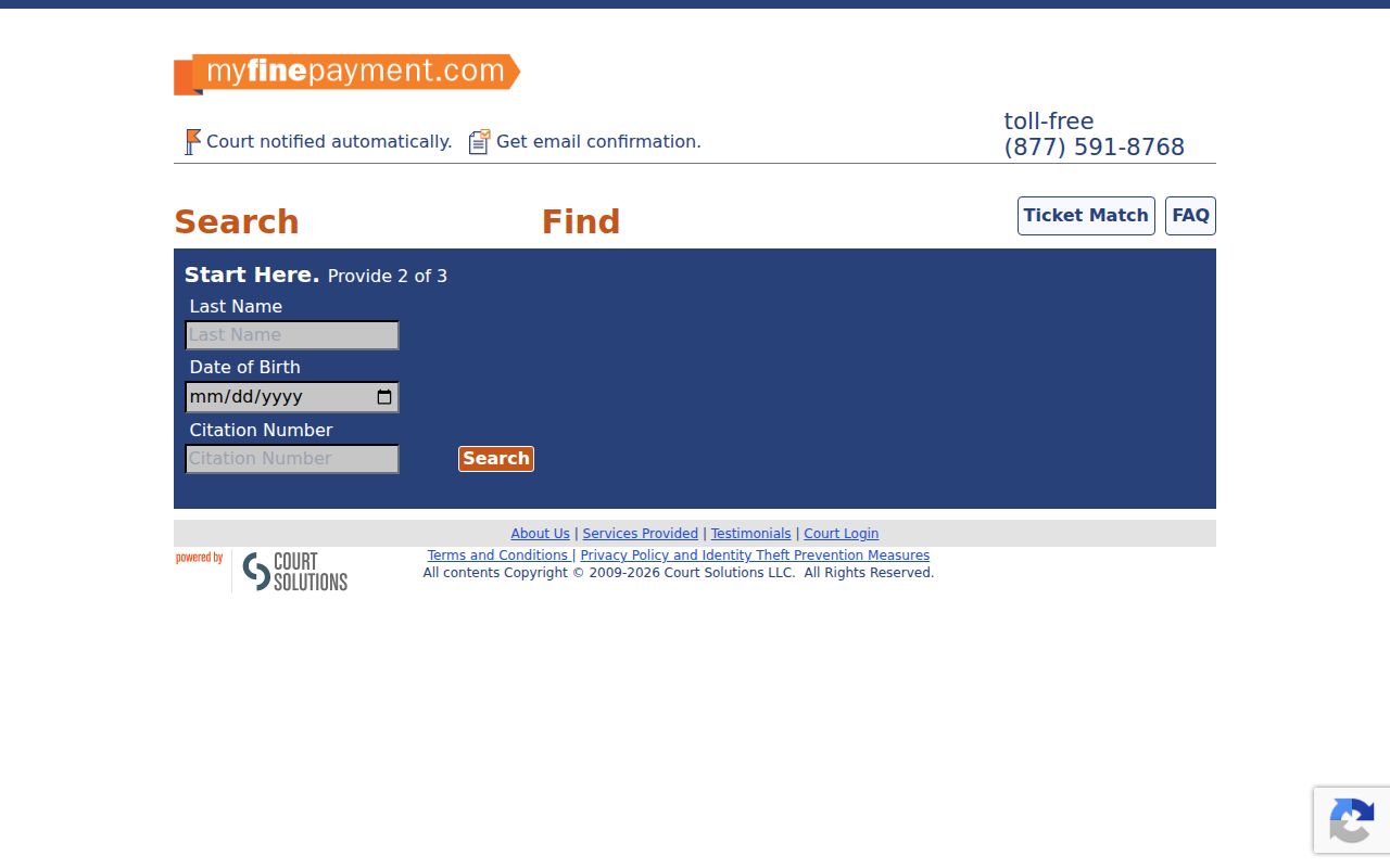 Prentiss County traffic court MyFinePayment citation lookup interface